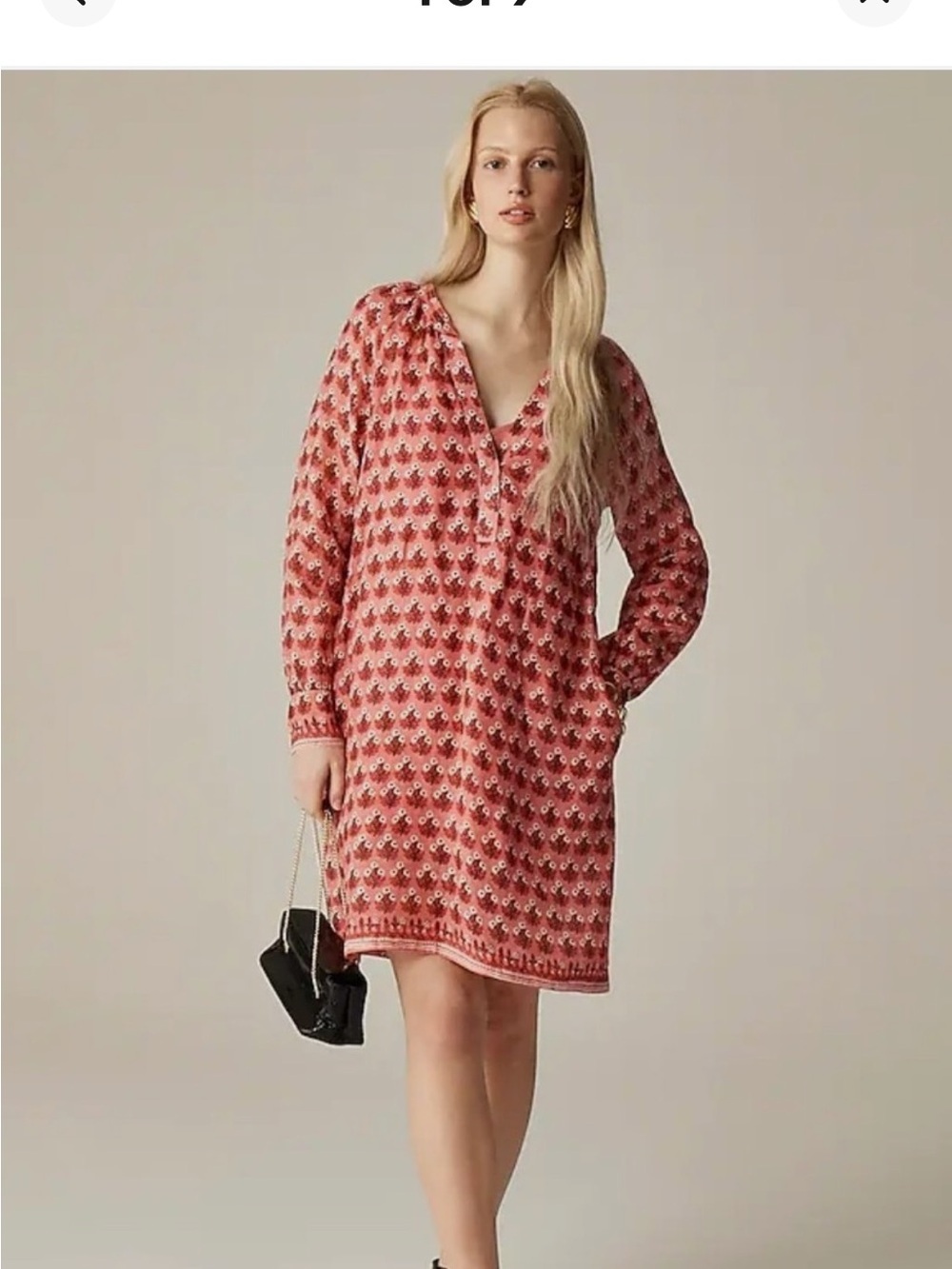 Jcrew Cabana red Printed Long Sleeve V-Neck Shift Dress